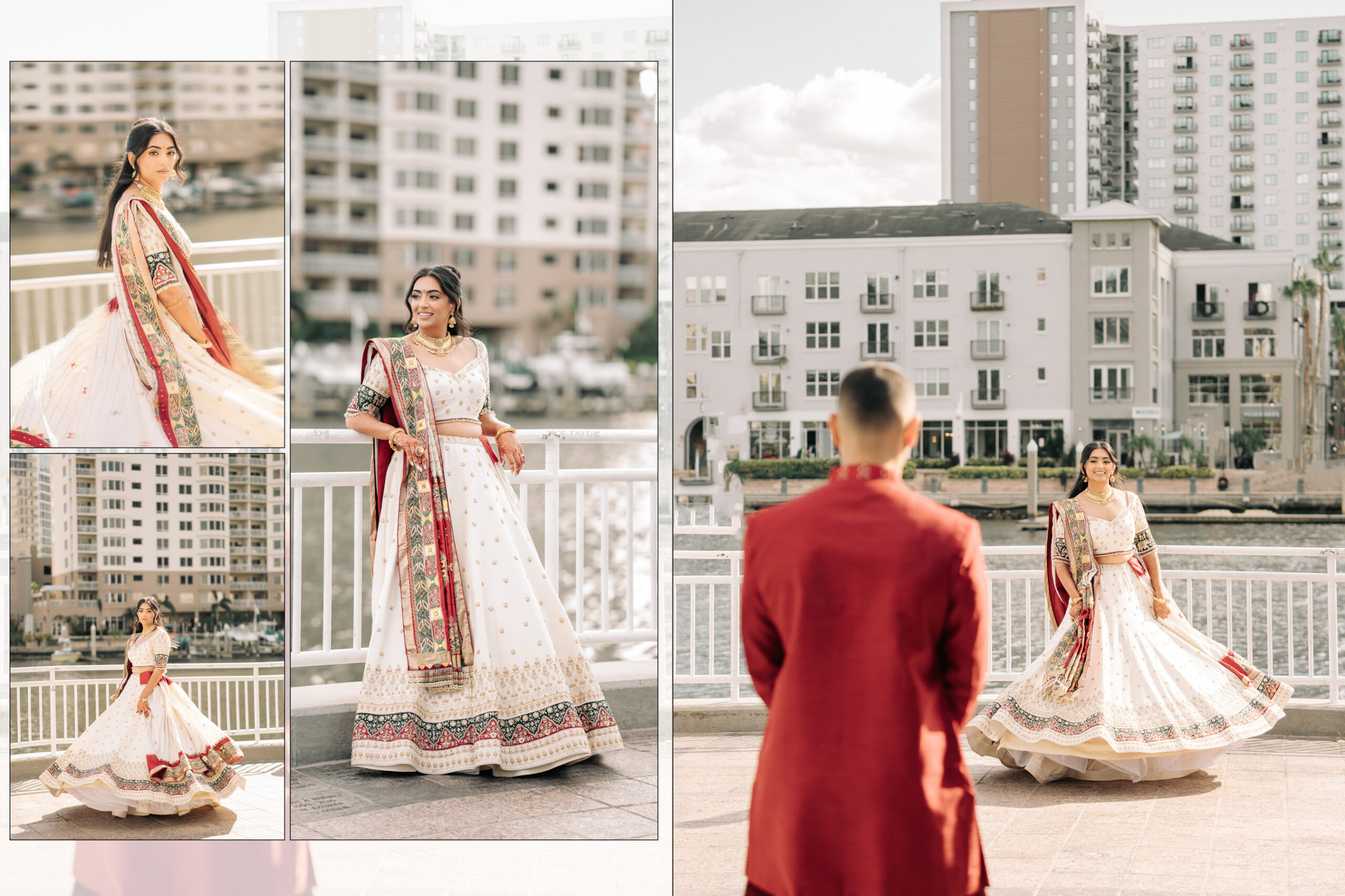 Indian Wedding Photographer in Tampa 2 First look on a waterfront balcony in downtown Tampa, Indian wedding photography