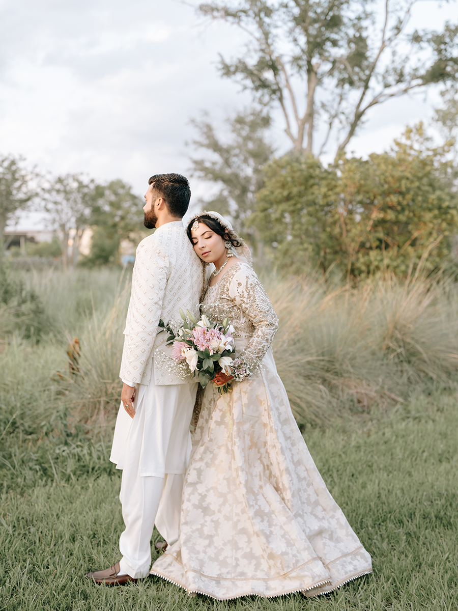 Indian Wedding Photographer in Miami 5 Nikkah couple portrait in ivory outfits, Muslim wedding photography in South Florida