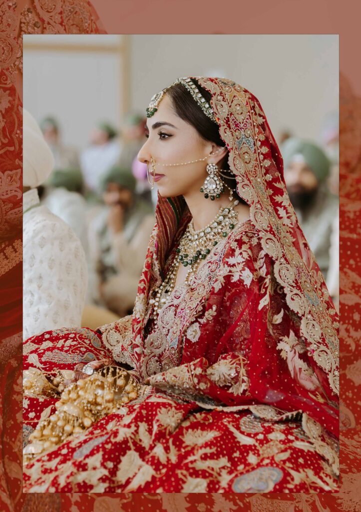 Sikh bride in a red dupatta during her Anand Karaj ceremony, Broward County