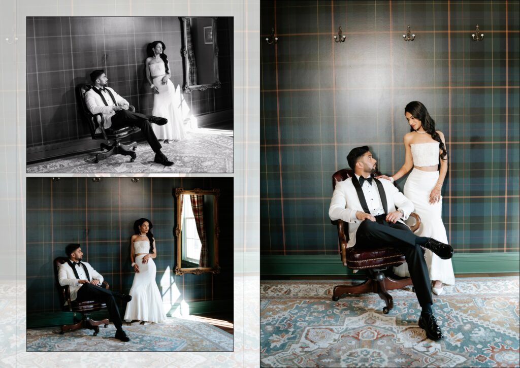 Indian Wedding Photographer in Palm Beach 9 Bride in an ivory gown with her groom in a moody, window-lit room