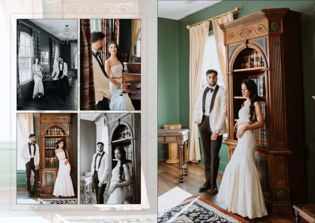Indian Wedding Photographer in Palm Beach 8 Black and white and color portraits of a couple in a historic home