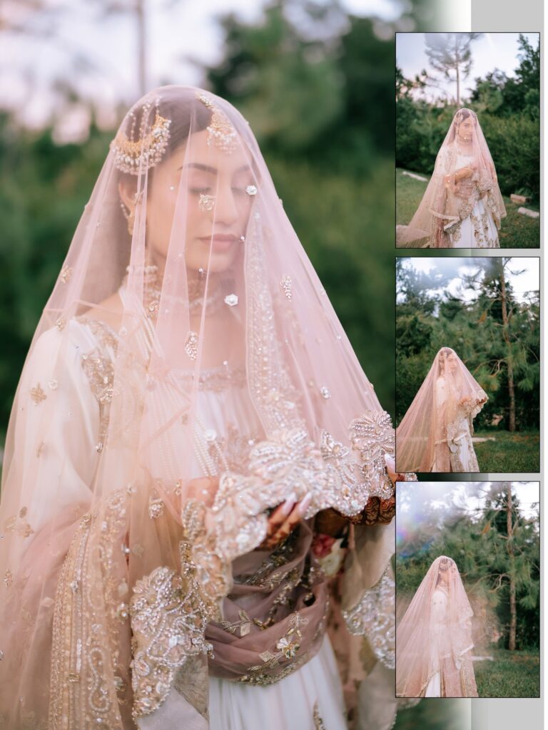 Amen & Shoaib’s Stunning South Asian Wedding at Signia by Hilton & Waldorf Astoria Orlando 7 South Asian bride under a sheer blush dupatta with a gold jhoomar and maang tikka, Orlando nikkah