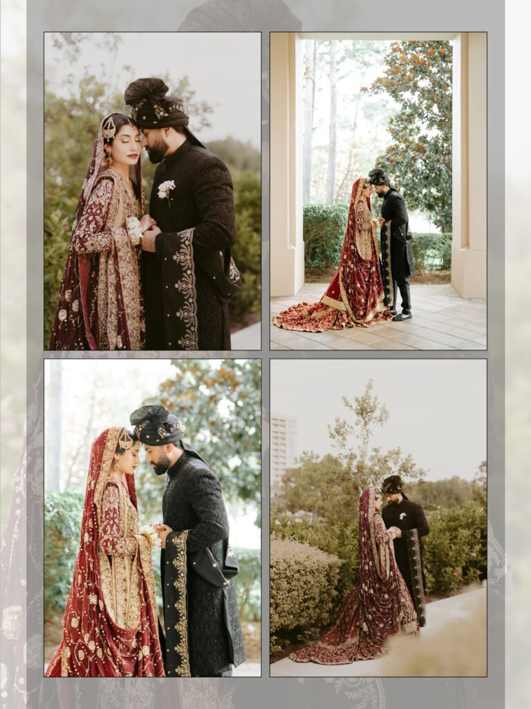 Amen & Shoaib’s Stunning South Asian Wedding at Signia by Hilton & Waldorf Astoria Orlando 21 Shaadi couple portraits in maroon and black at Bonnet Creek, Orlando